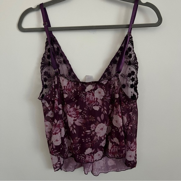 Y2K Lace Floral Sheer Purple Babydoll Cami Top Purple Fairy Coquette - Picture 4 of 11